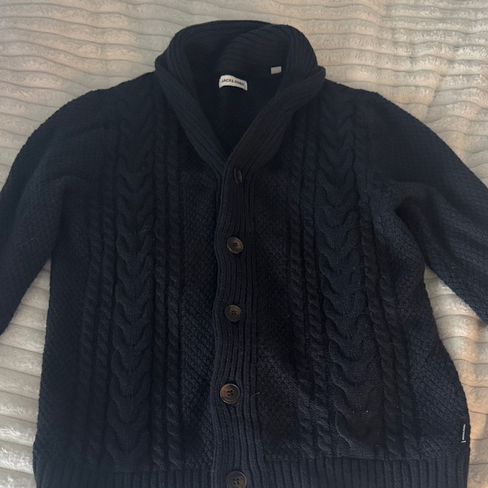 Jack & Jones Men's Navy Cable Knit Cardigan